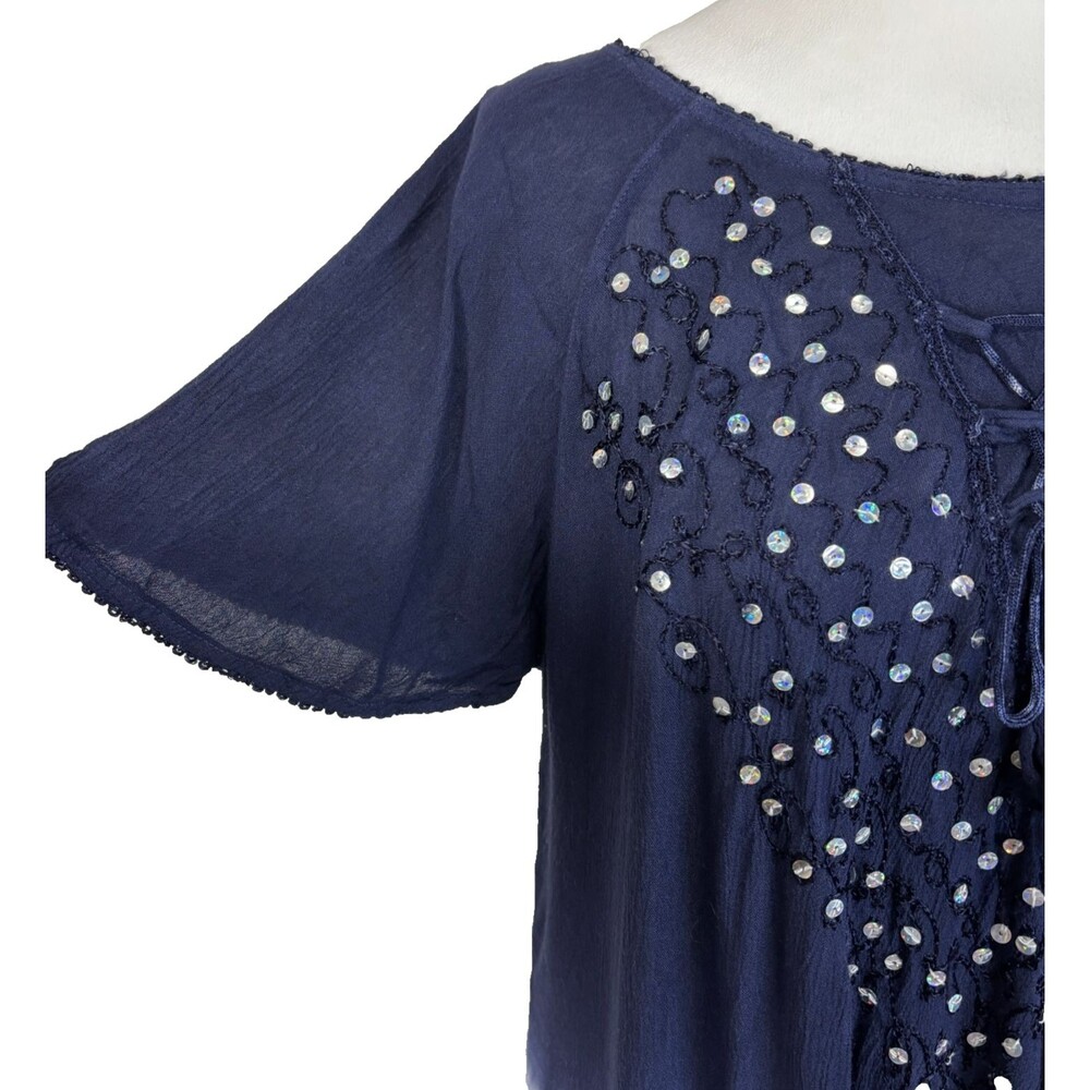 Navy Tie-Dye Midi Dress with Embellished Neckline - Picture 9 of 11